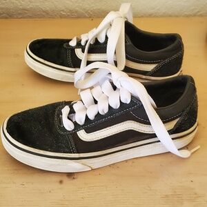 VANS Old School Black White Nylon Canvas Suede Leather Sneakers Girls  3 Youth